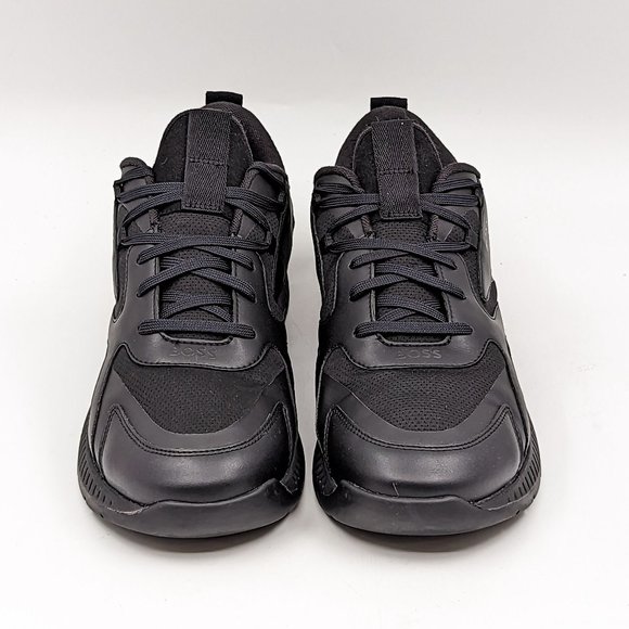 BOSS Men Panelle low-top Black Leather Athletic Lace up sneakers sz 11US EUR 44 - Picture 2 of 11